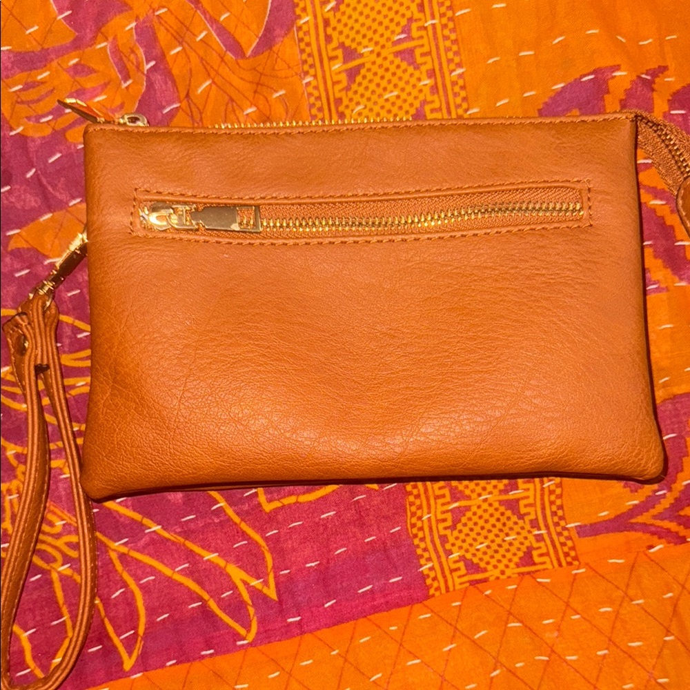 Tan Leather Wristlet Clutch